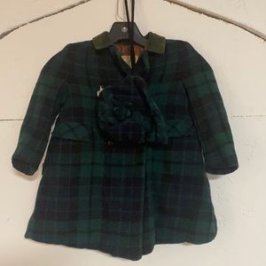 Vintage Green Plaid Kids Wool Coat with Matching Hat